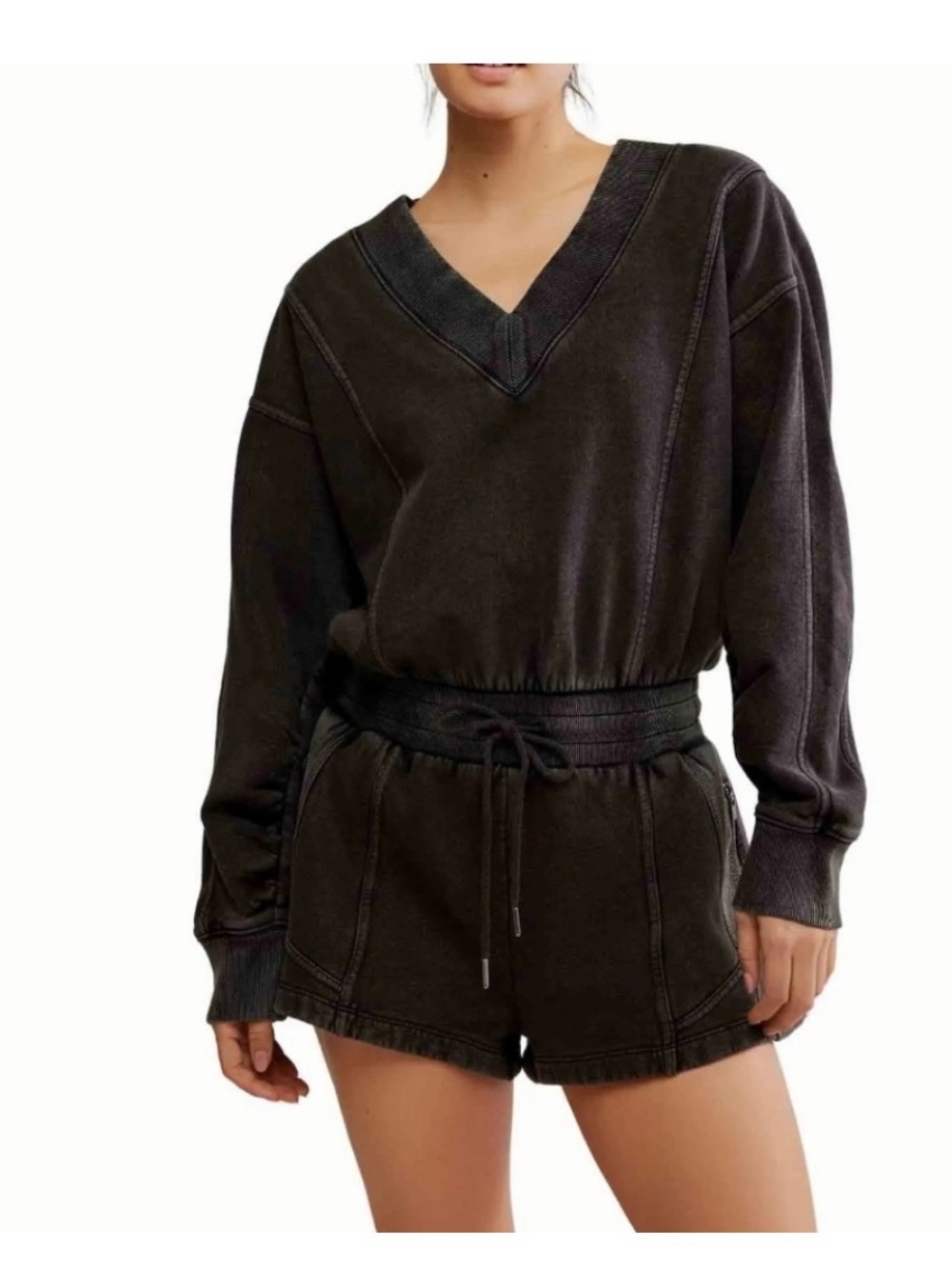 Free People/ FP Movement V neck Romper in Black size M NWT priced at $128!